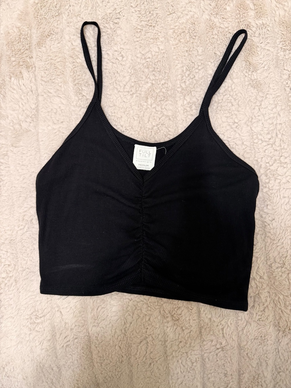 Full Tilt Black Ruched Ribbed Cami